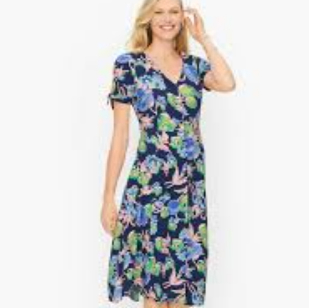 Talbots navy floral midi dress size 4